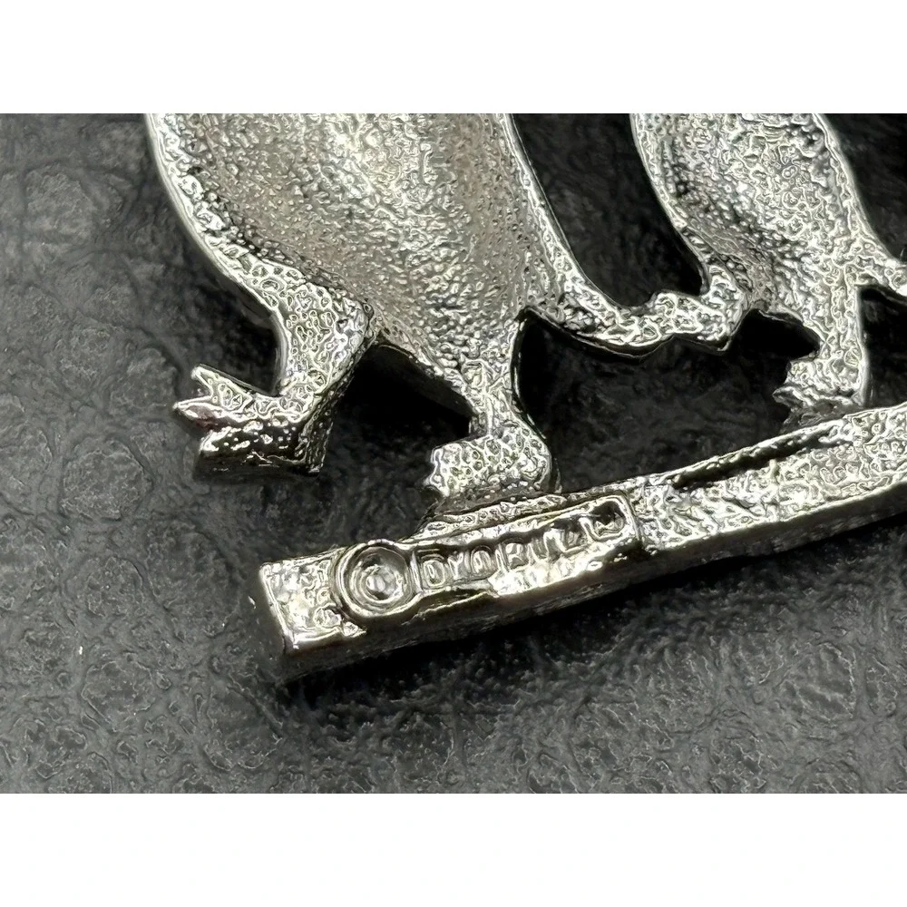 Vintage D'Orlan Penguin Brooch Pin Silver Tone Blue Enamel Crystal Rhinestone